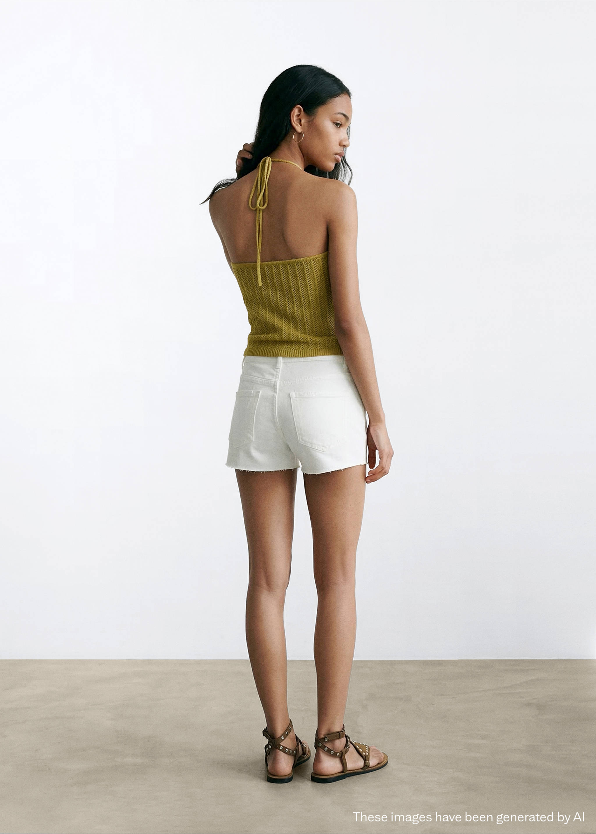 Fine knit halter top - Reverse of the article, Green. Ref: 27047908-00.