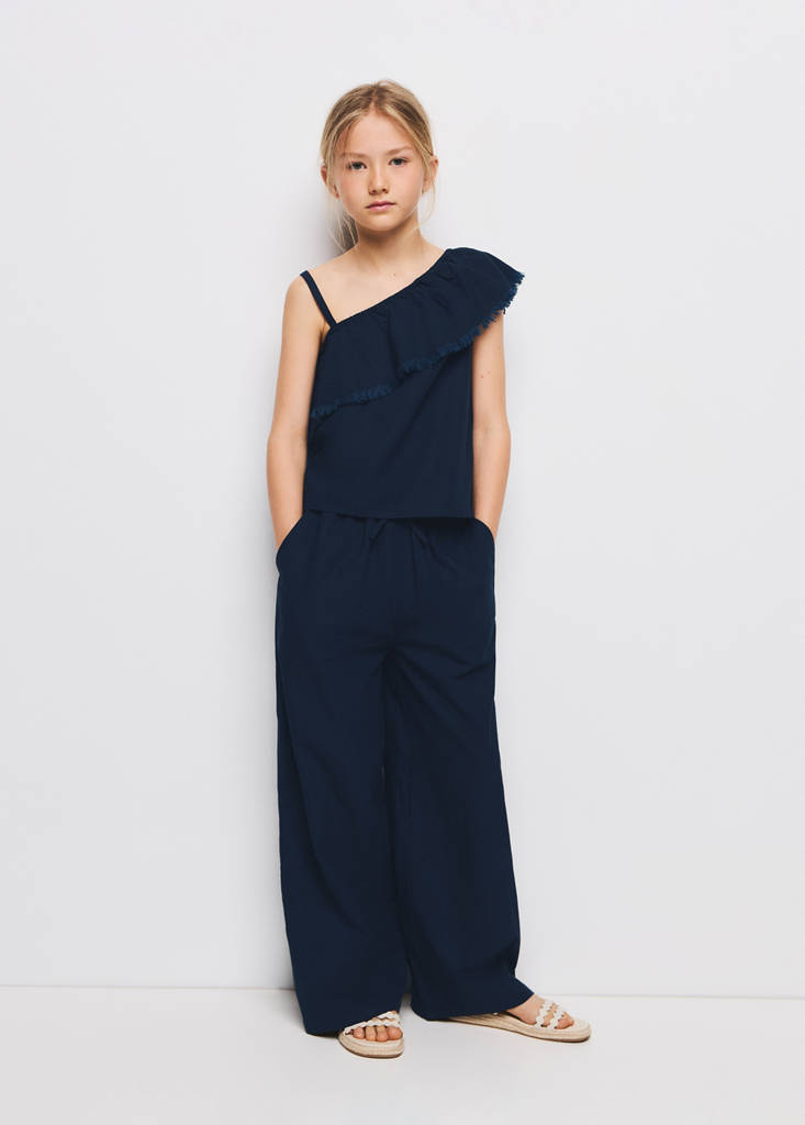 Ruffle asymmetric blouse — Navy
