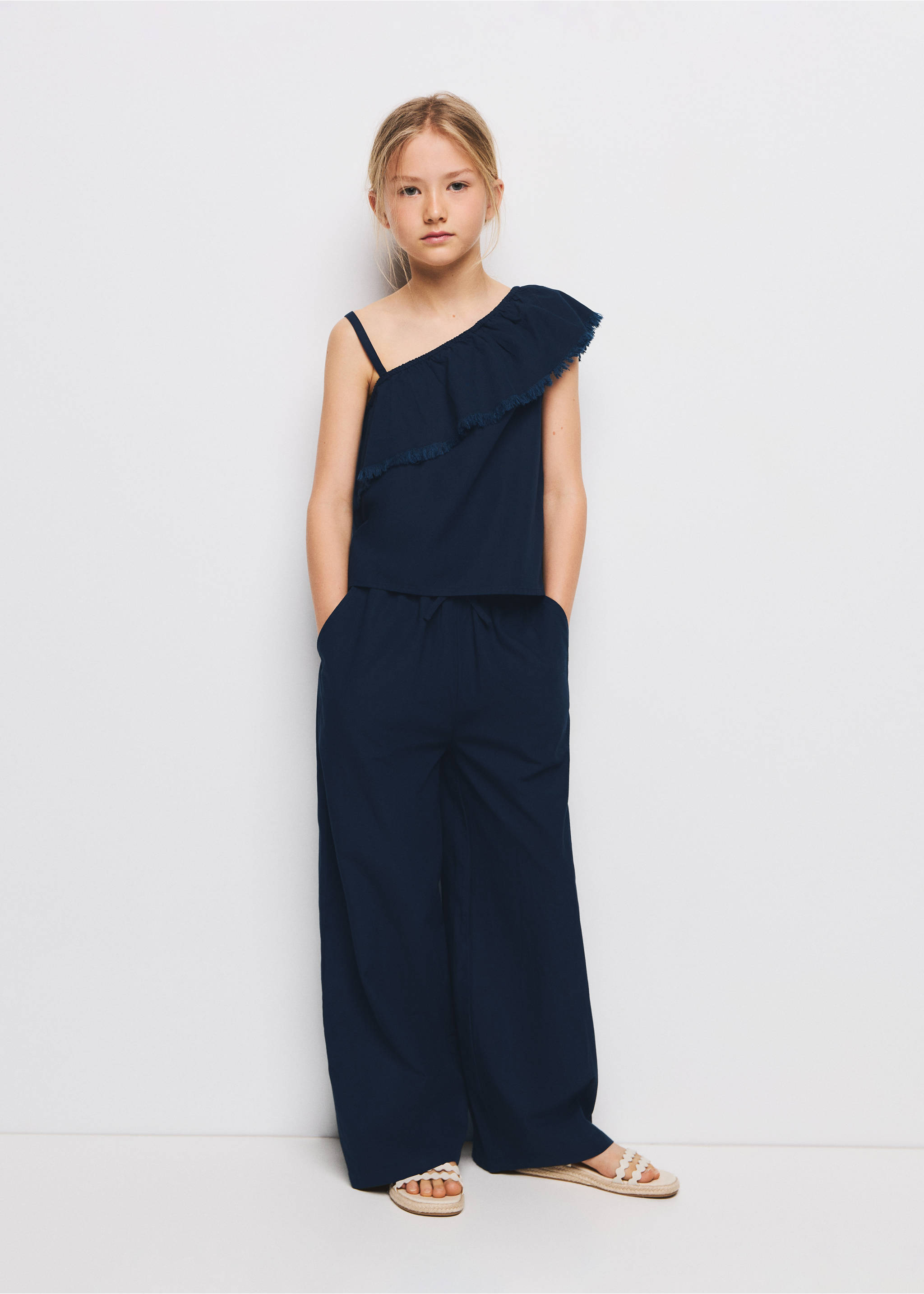 Ruffle asymmetric blouse - General plane, Navy. Ref: 27047909-00.