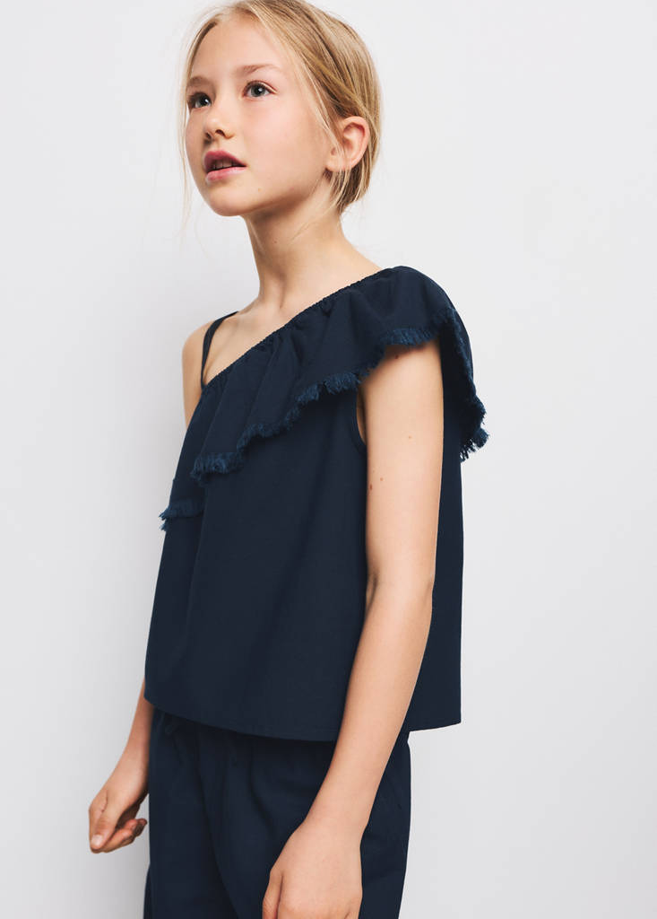 Ruffle asymmetric blouse — Navy