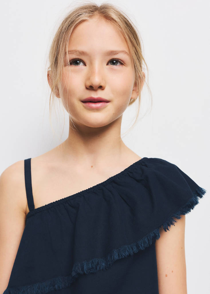 Ruffle asymmetric blouse — Navy