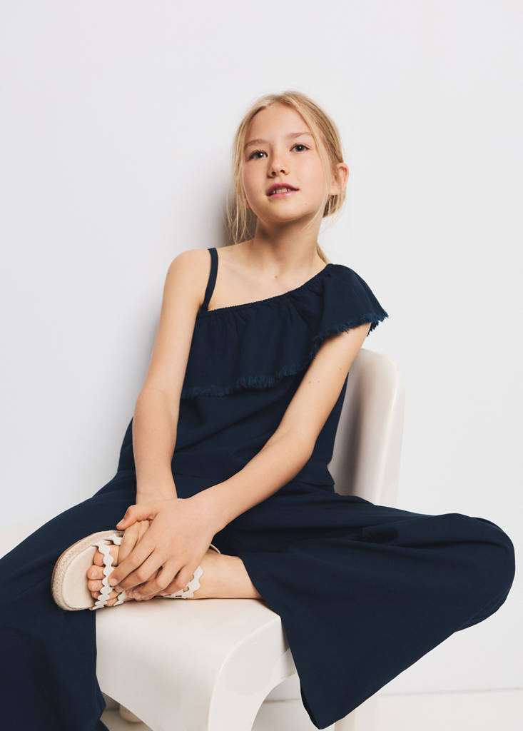 Ruffle asymmetric blouse — Navy