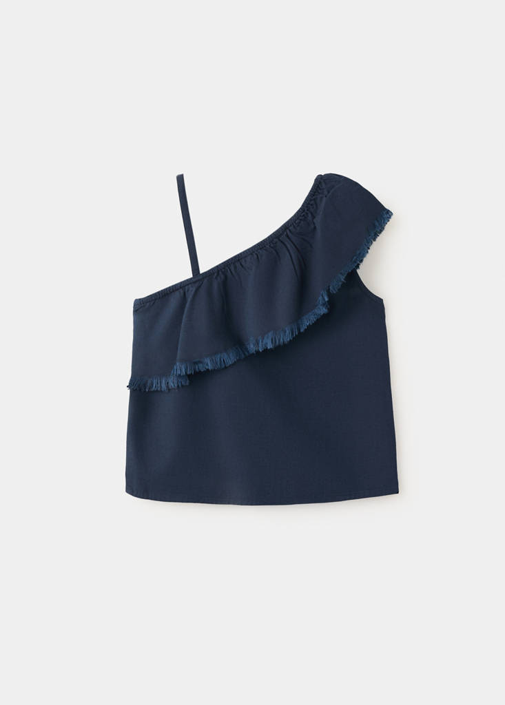 Ruffle asymmetric blouse — Navy