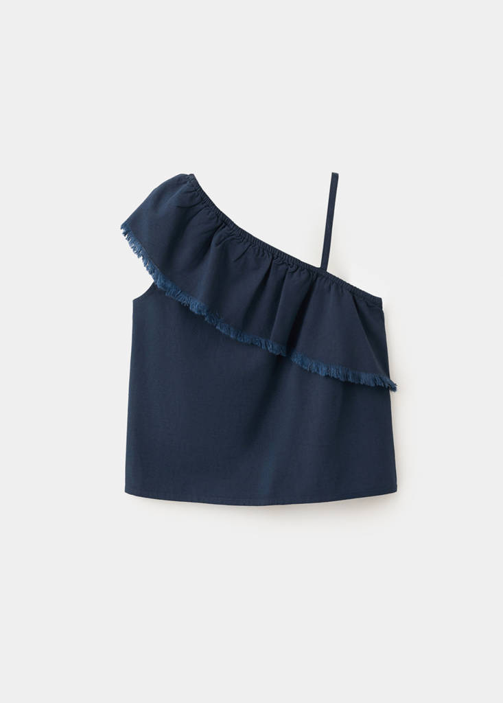Ruffle asymmetric blouse — Navy