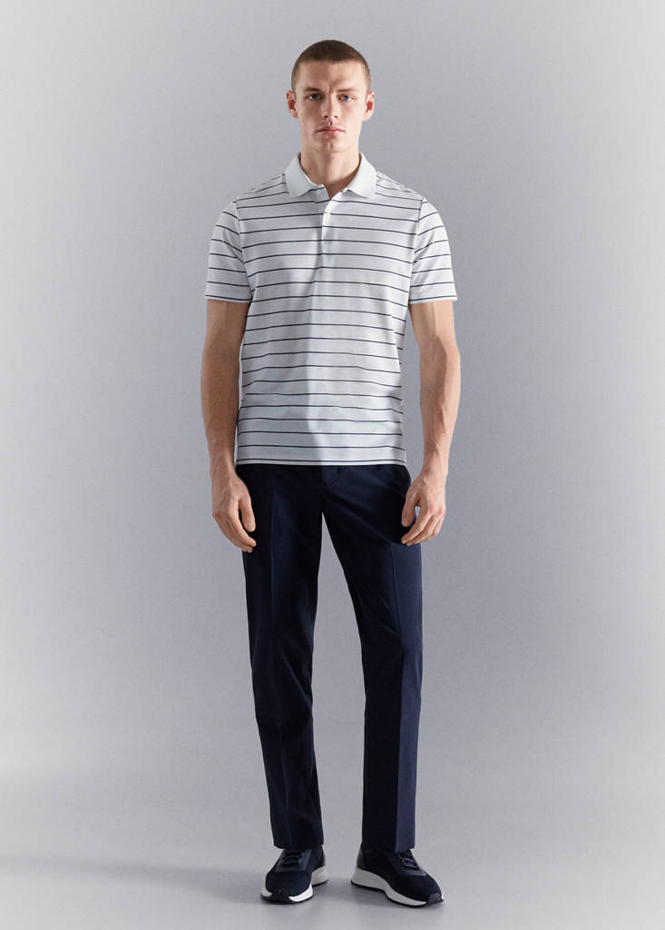 Slim fit striped polo shirt COOLMAX® — White