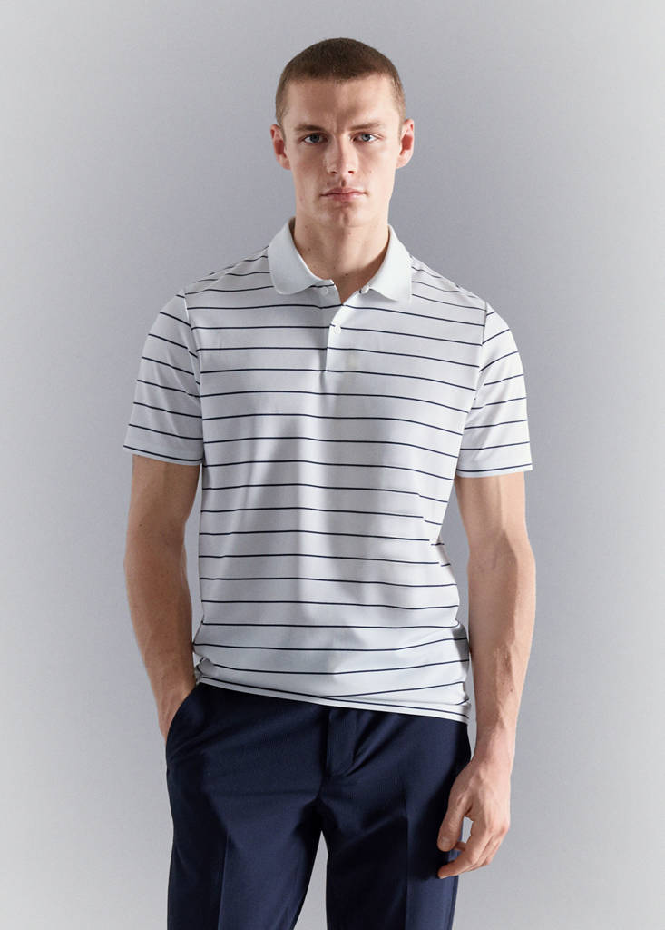Slim fit striped polo shirt COOLMAX® — White