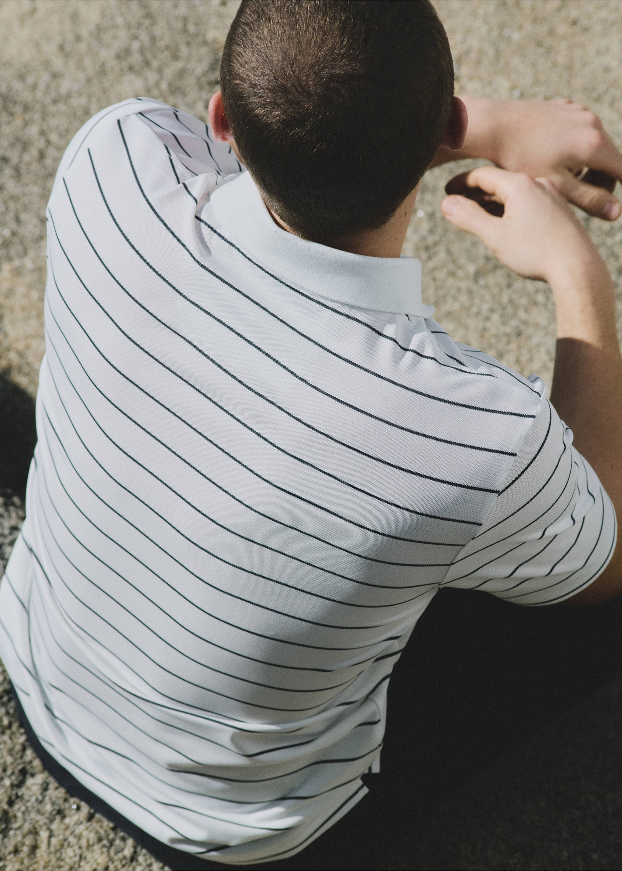 Slim fit striped polo shirt COOLMAX® - Details of the article 5, White. Ref: 27047911-00.