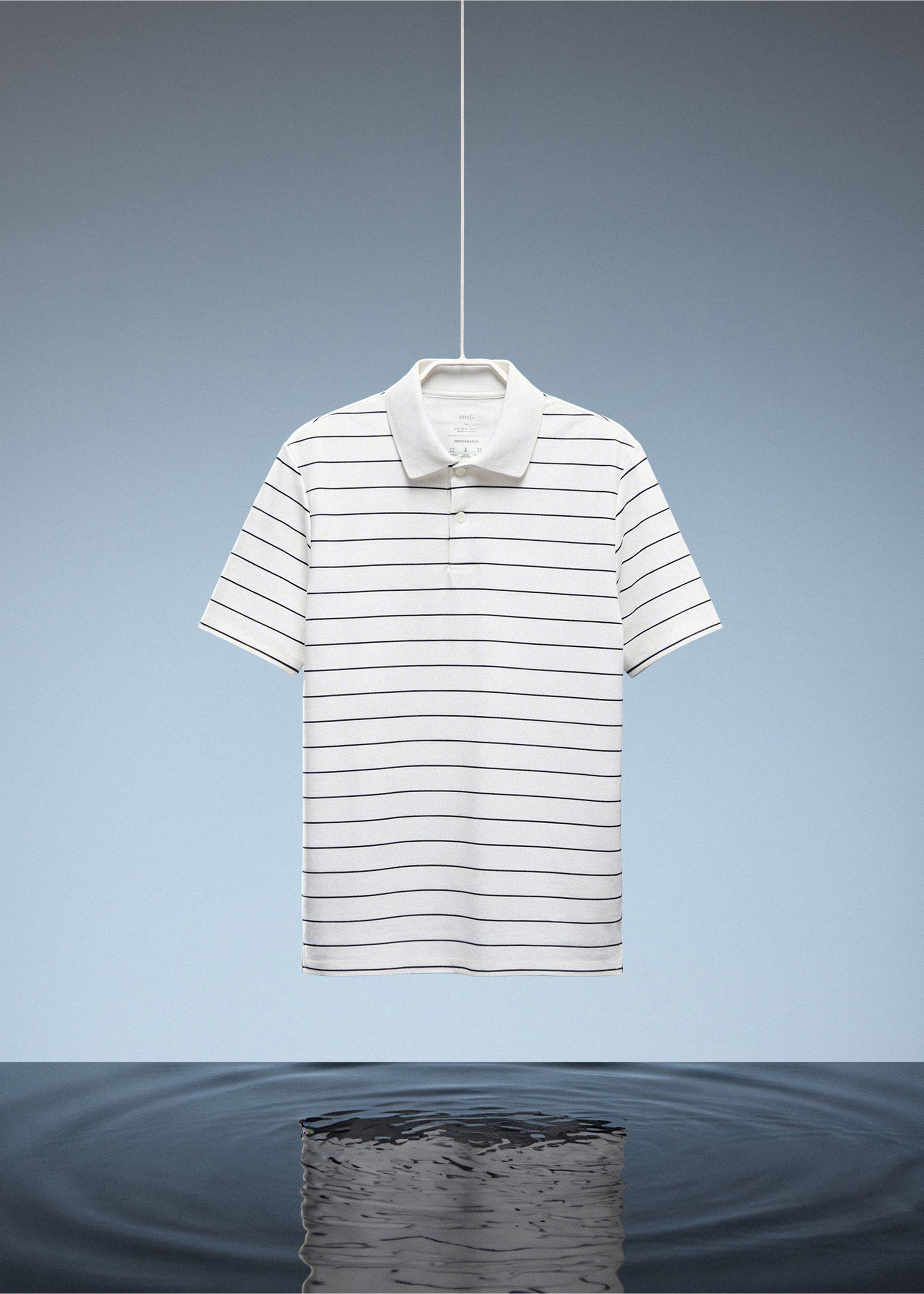 Slim fit striped polo shirt COOLMAX® - Details of the article 9, White. Ref: 27047911-00.