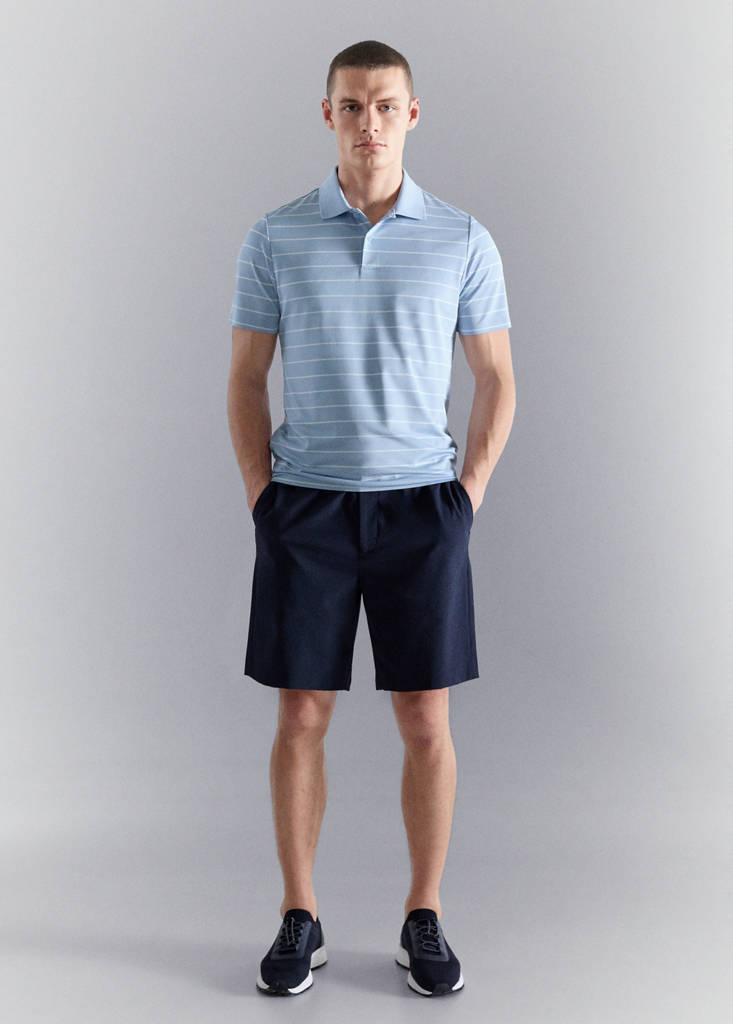 Slim fit striped polo shirt COOLMAX® — Sky Blue