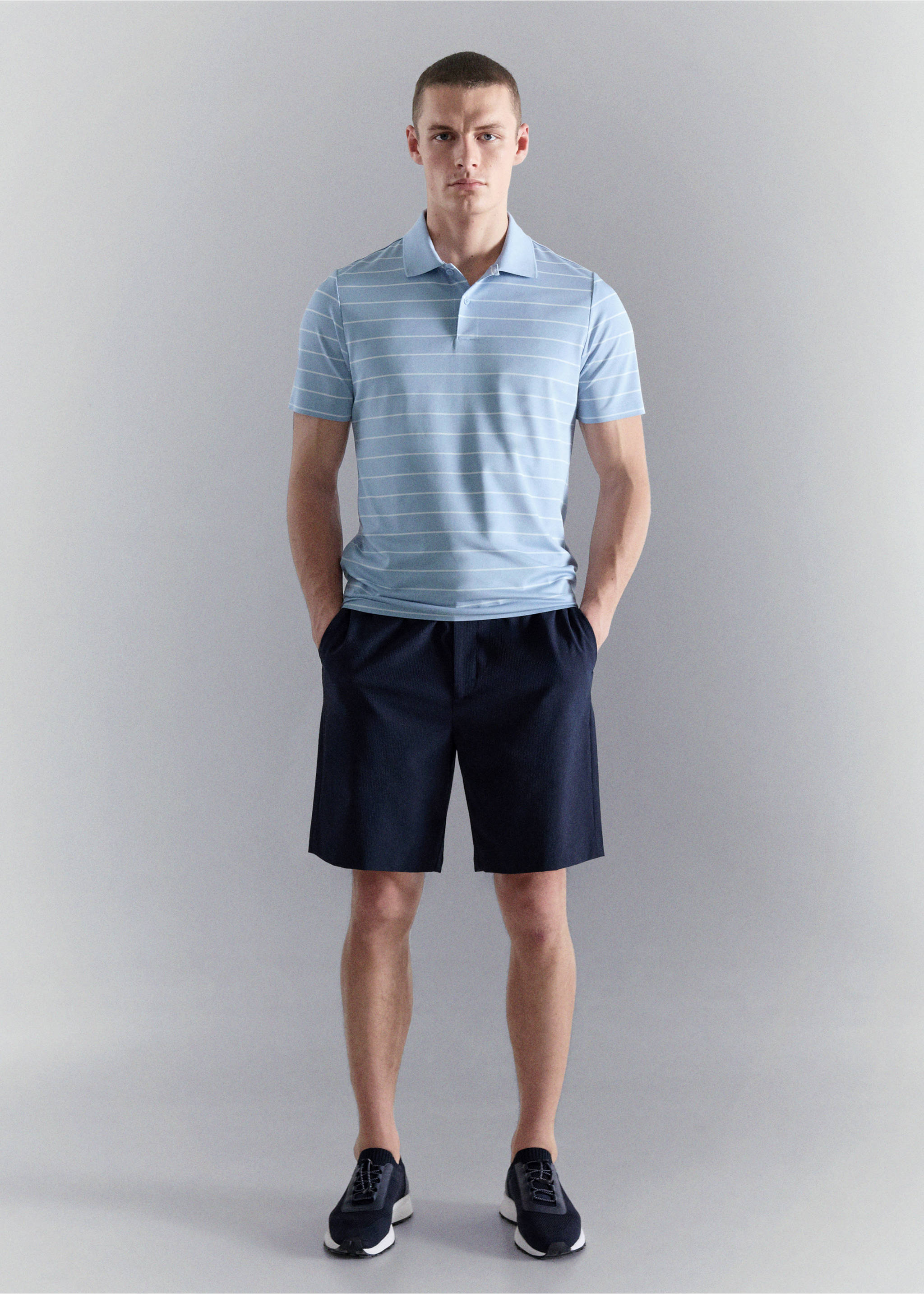 Polo slim-fit rayures COOLMAX® - Plan général, Bleu ciel. Ref: 27047911-00.
