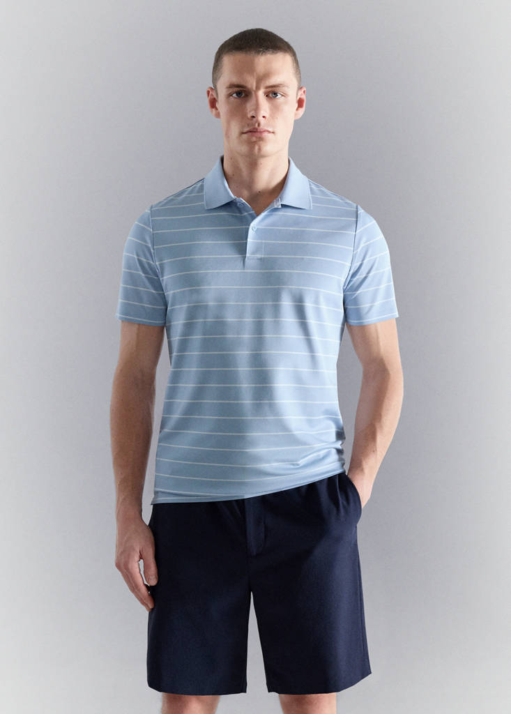Slim fit striped polo shirt COOLMAX® — Sky Blue