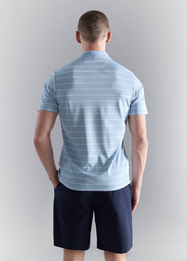 Slim fit striped polo shirt COOLMAX® — Sky Blue