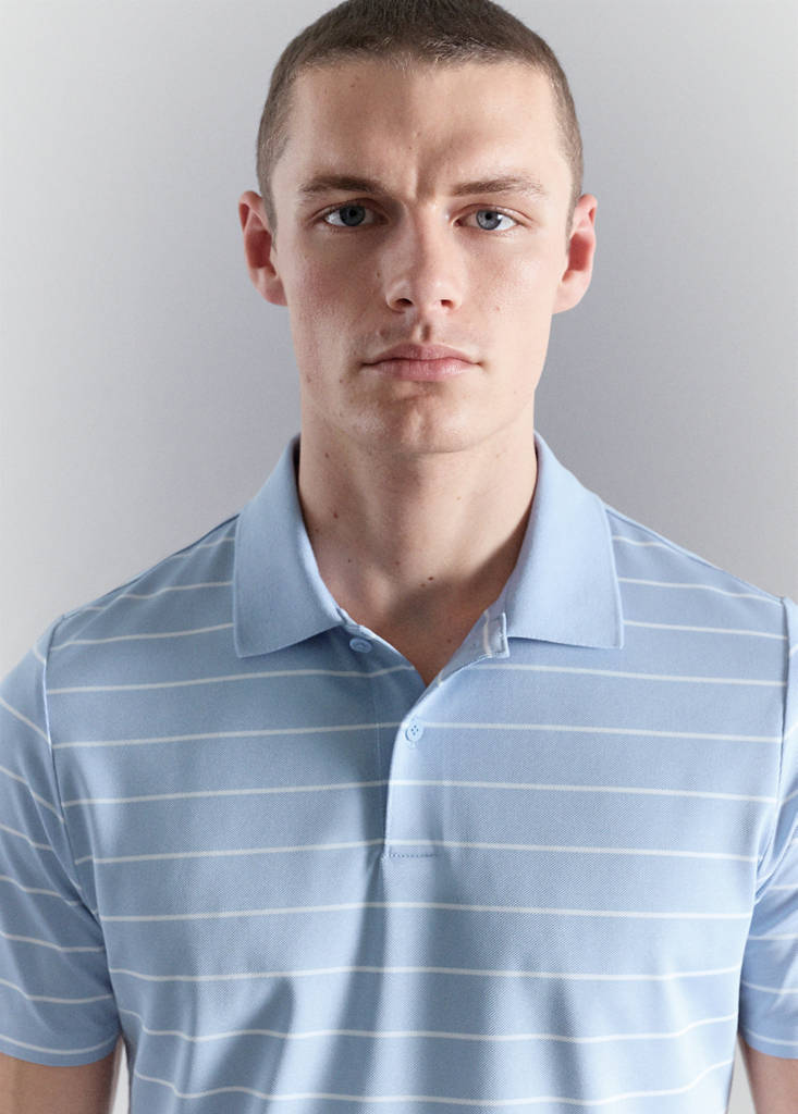 Slim fit striped polo shirt COOLMAX® — Sky Blue