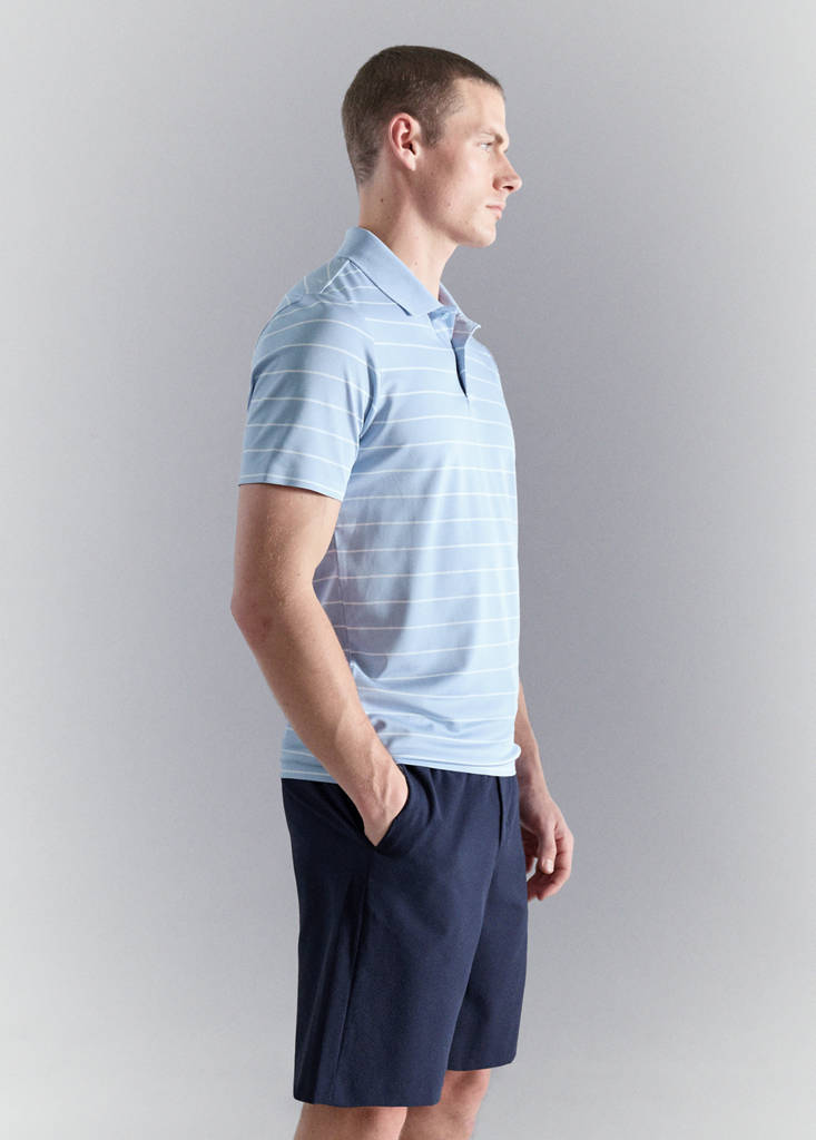 Slim fit striped polo shirt COOLMAX® — Sky Blue