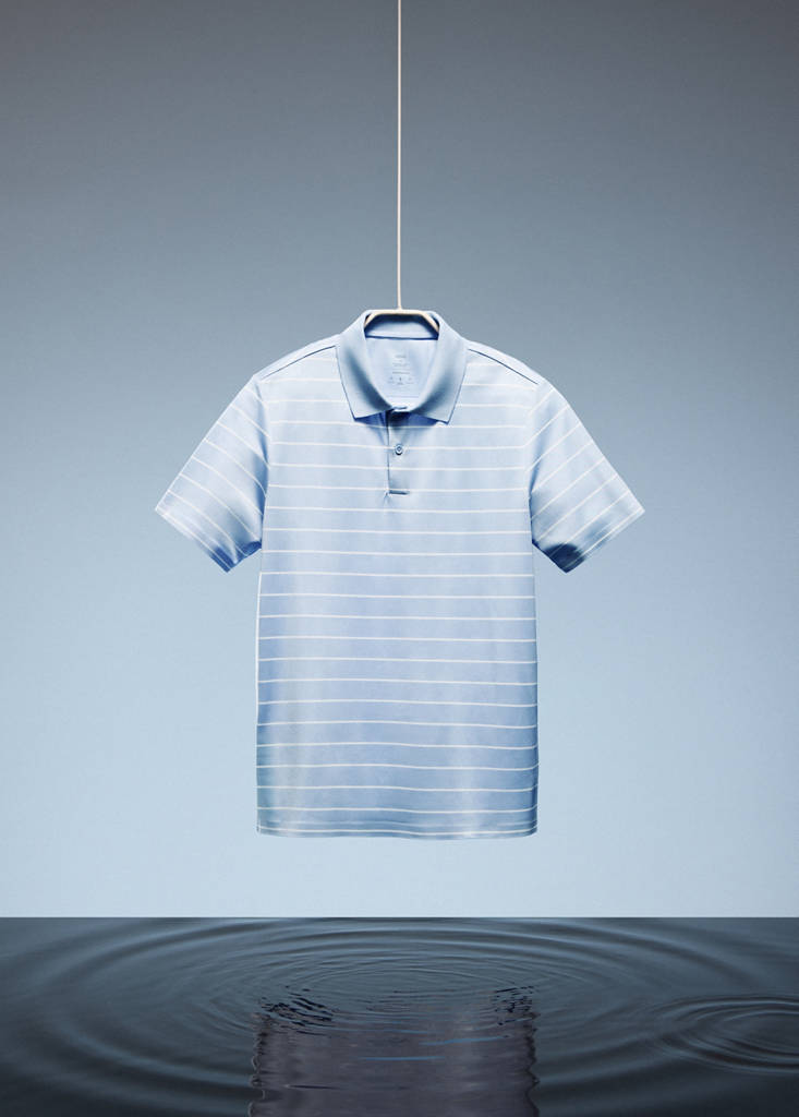 Slim fit striped polo shirt COOLMAX® — Sky Blue