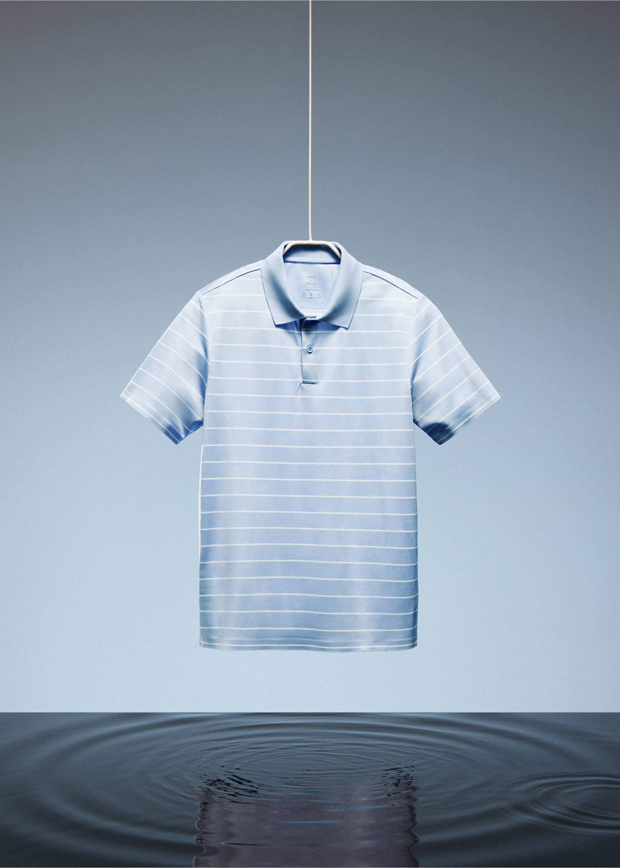 Slim fit striped polo shirt COOLMAX® - Details of the article 9, Sky Blue. Ref: 27047911-00.