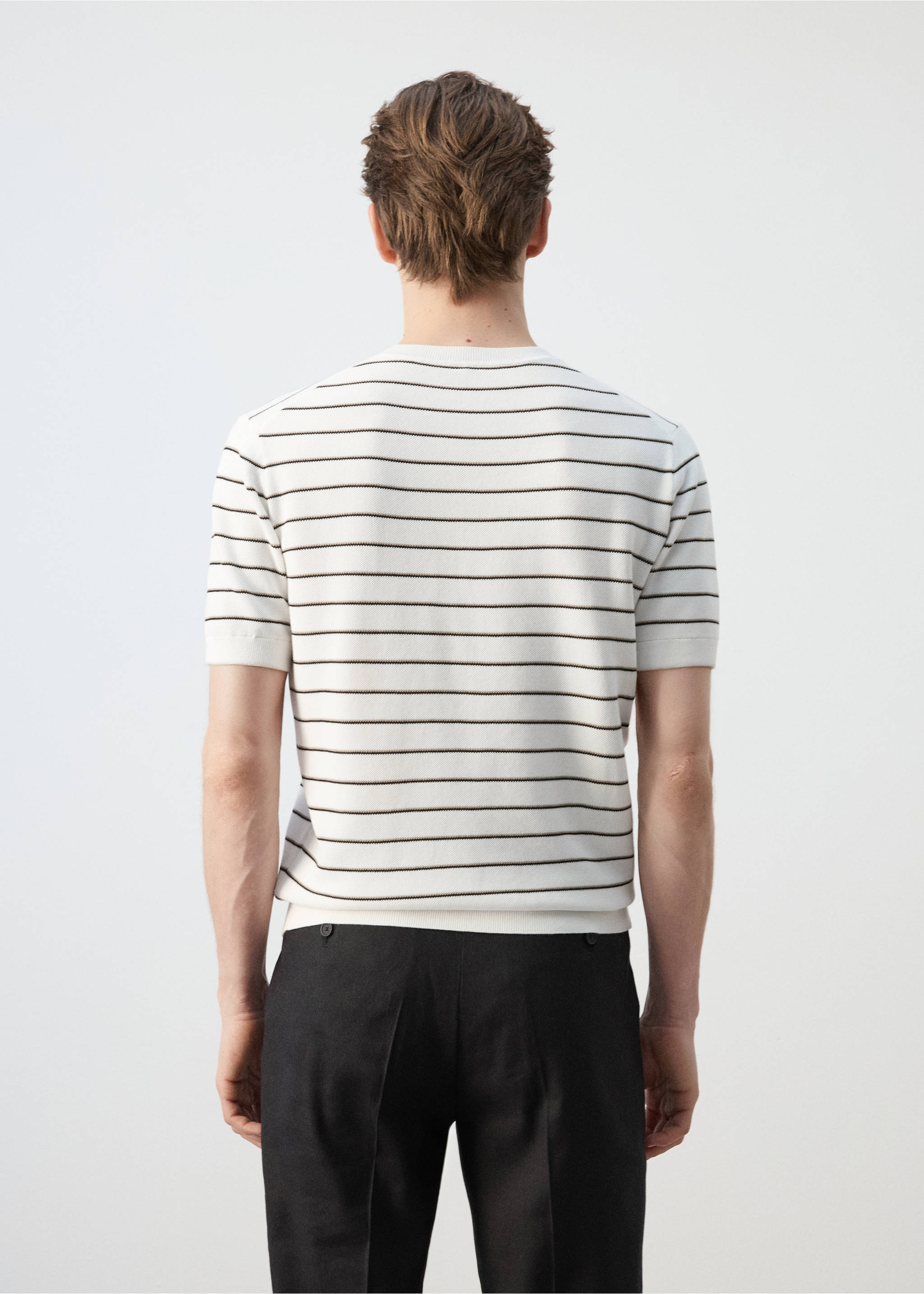 Camiseta algodón punto rayas - Reverso del artículo, Blanco roto. Ref: 27047914-00.