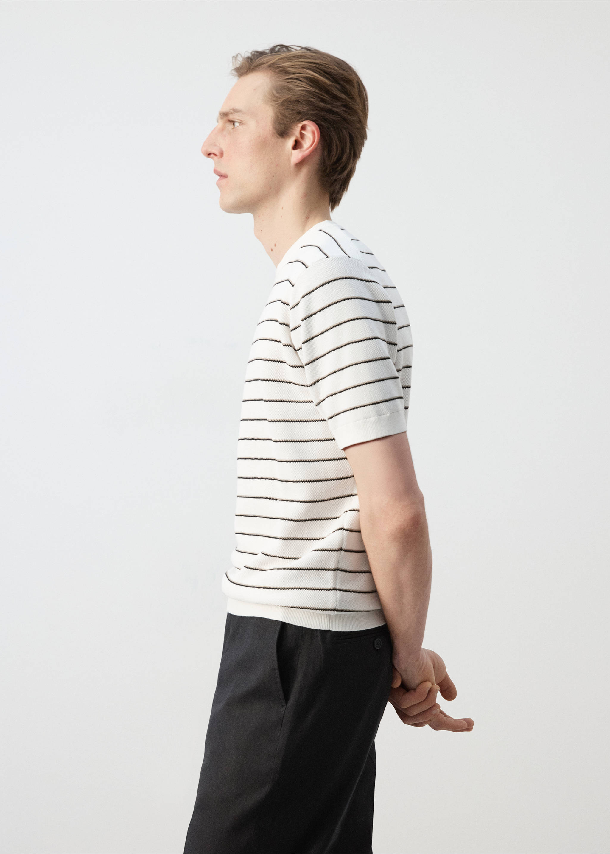 Camiseta algodón punto rayas - Detalle del artículo 2, Blanco roto. Ref: 27047914-00.