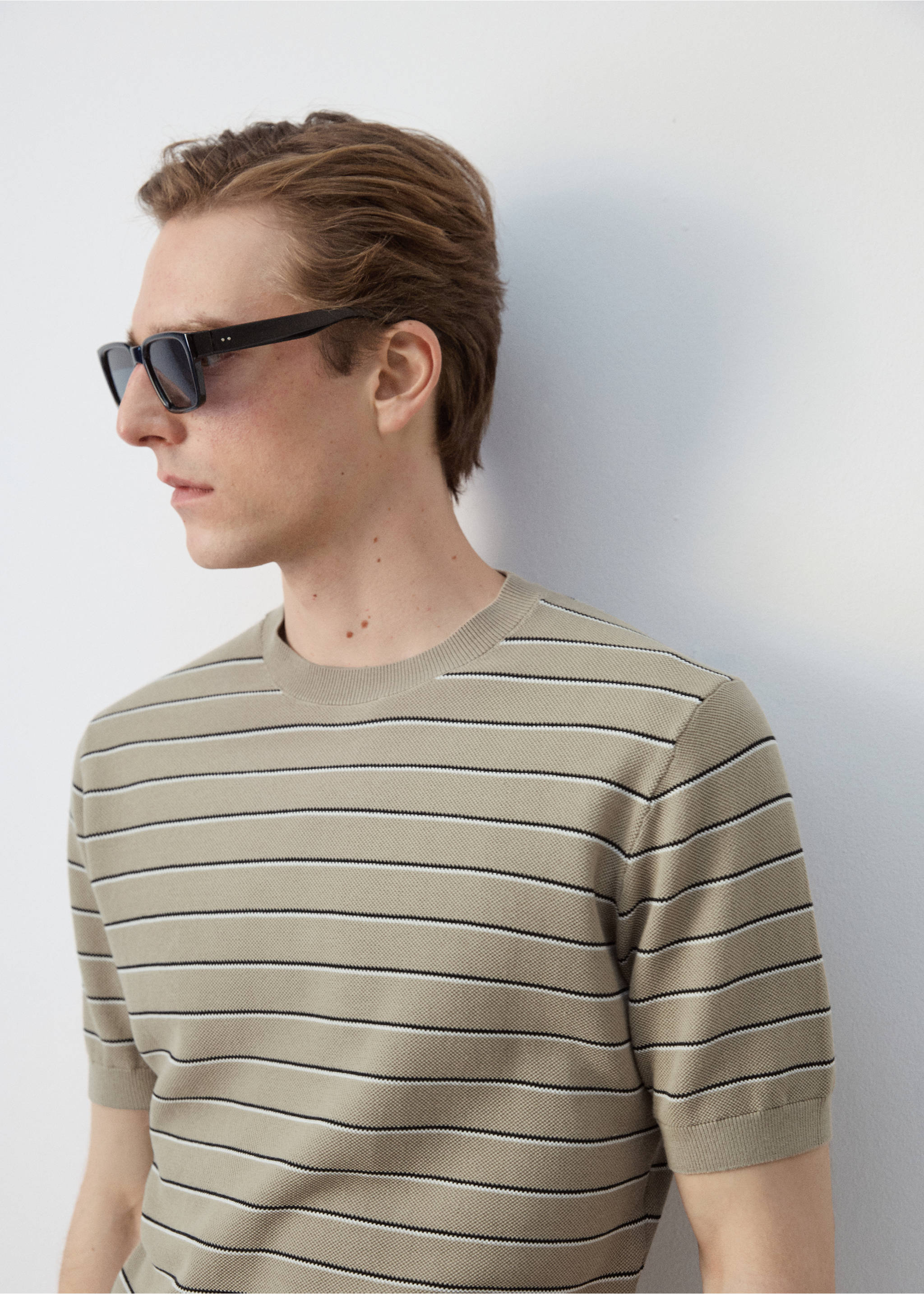 Camiseta algodón punto rayas - Detalle del artículo 1, Beige. Ref: 27047914-00.