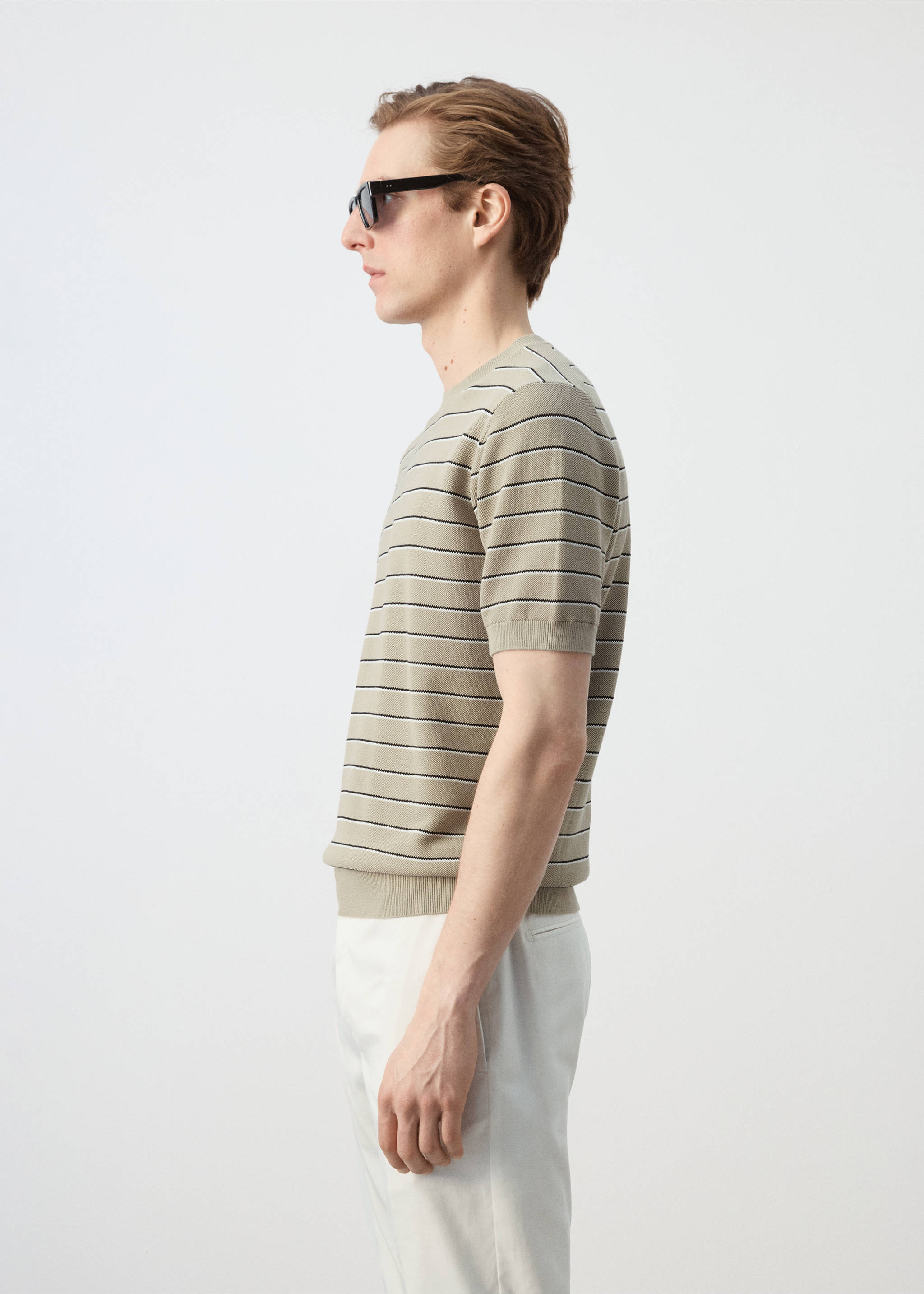 Camiseta algodón punto rayas - Detalle del artículo 2, Beige. Ref: 27047914-00.