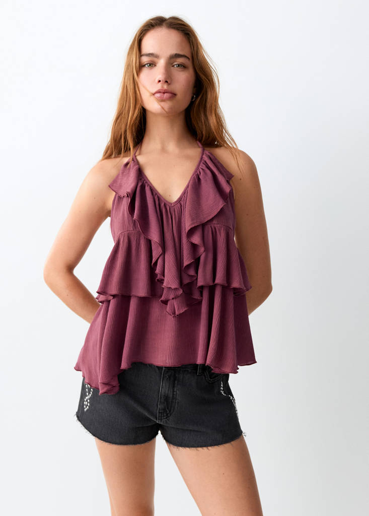 Top cuello halter volantes