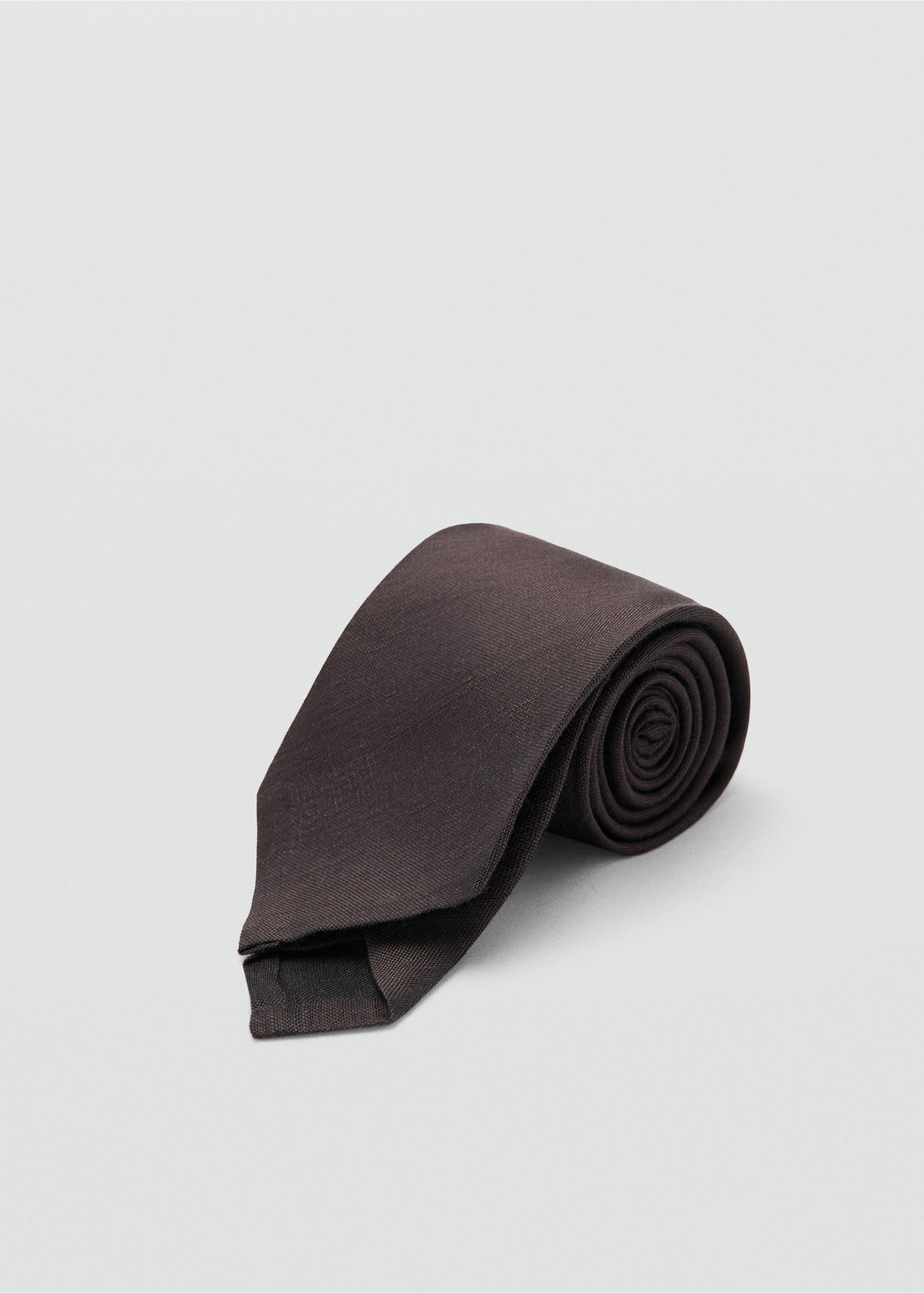 Plain tie in linen and silk blend - Details of the article 1, Brown. Ref: 27047919-00.