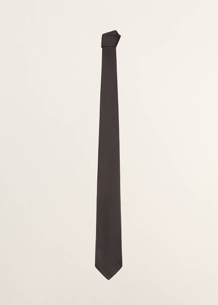Plain tie in linen and silk blend — Brown