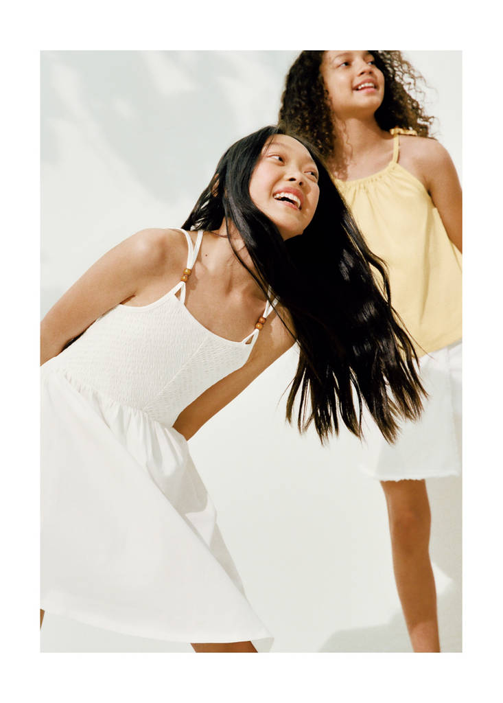 Gathered panel cotton dress — Off White
