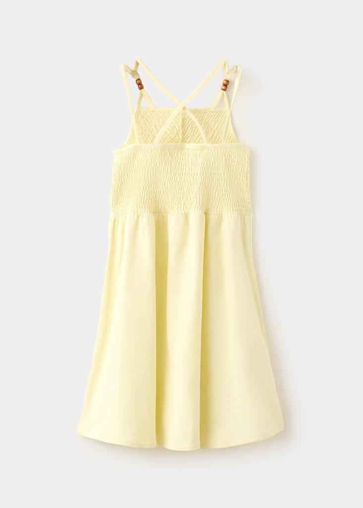 Gathered panel cotton dress — Pastel Yellow
