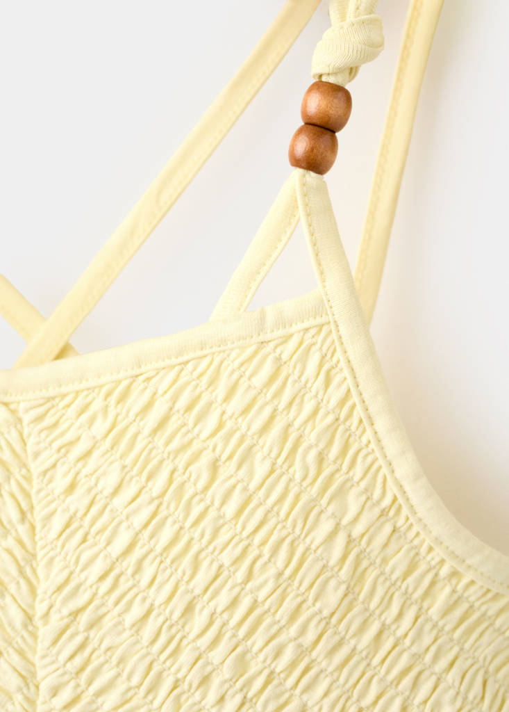 Gathered panel cotton dress — Pastel Yellow