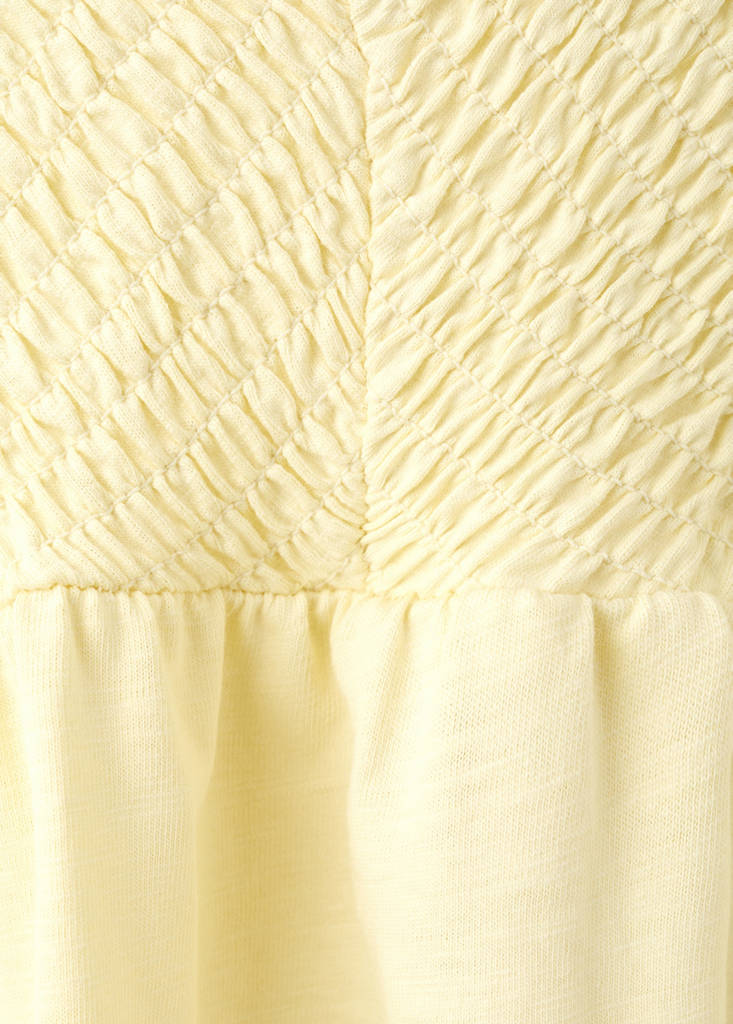 Gathered panel cotton dress — Pastel Yellow