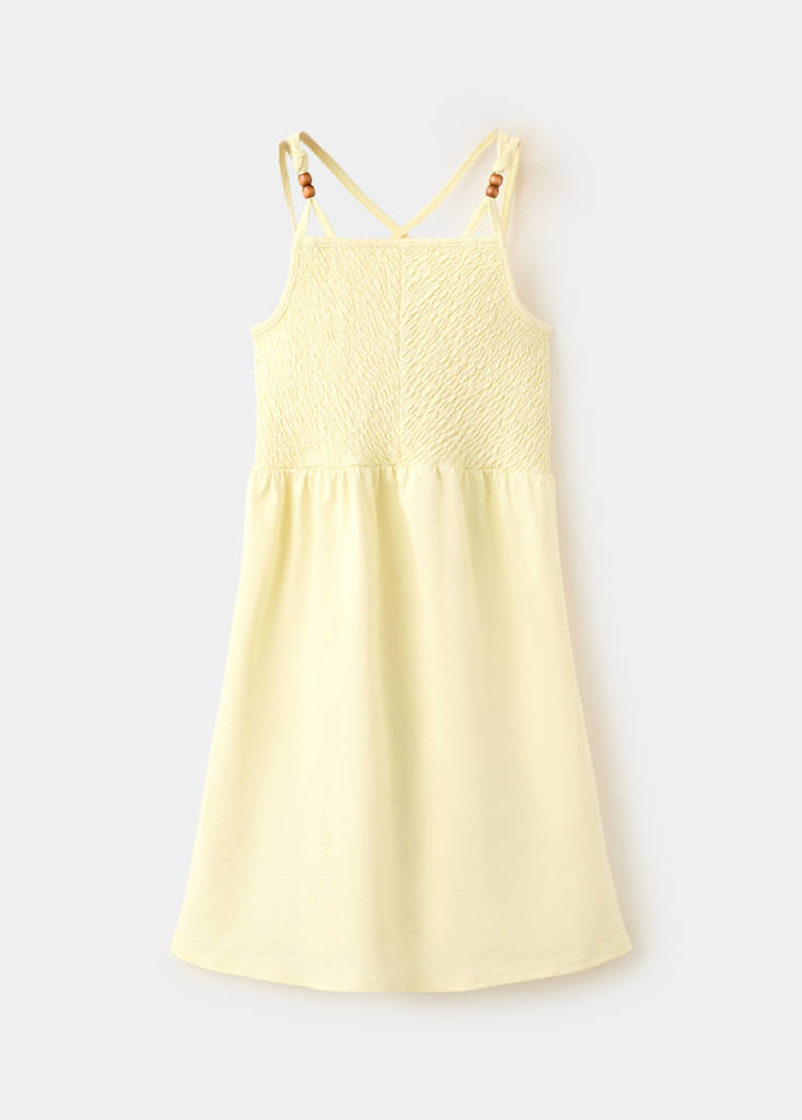 Mango Kids' Cotton Dress With Shirred Panel In Yellow