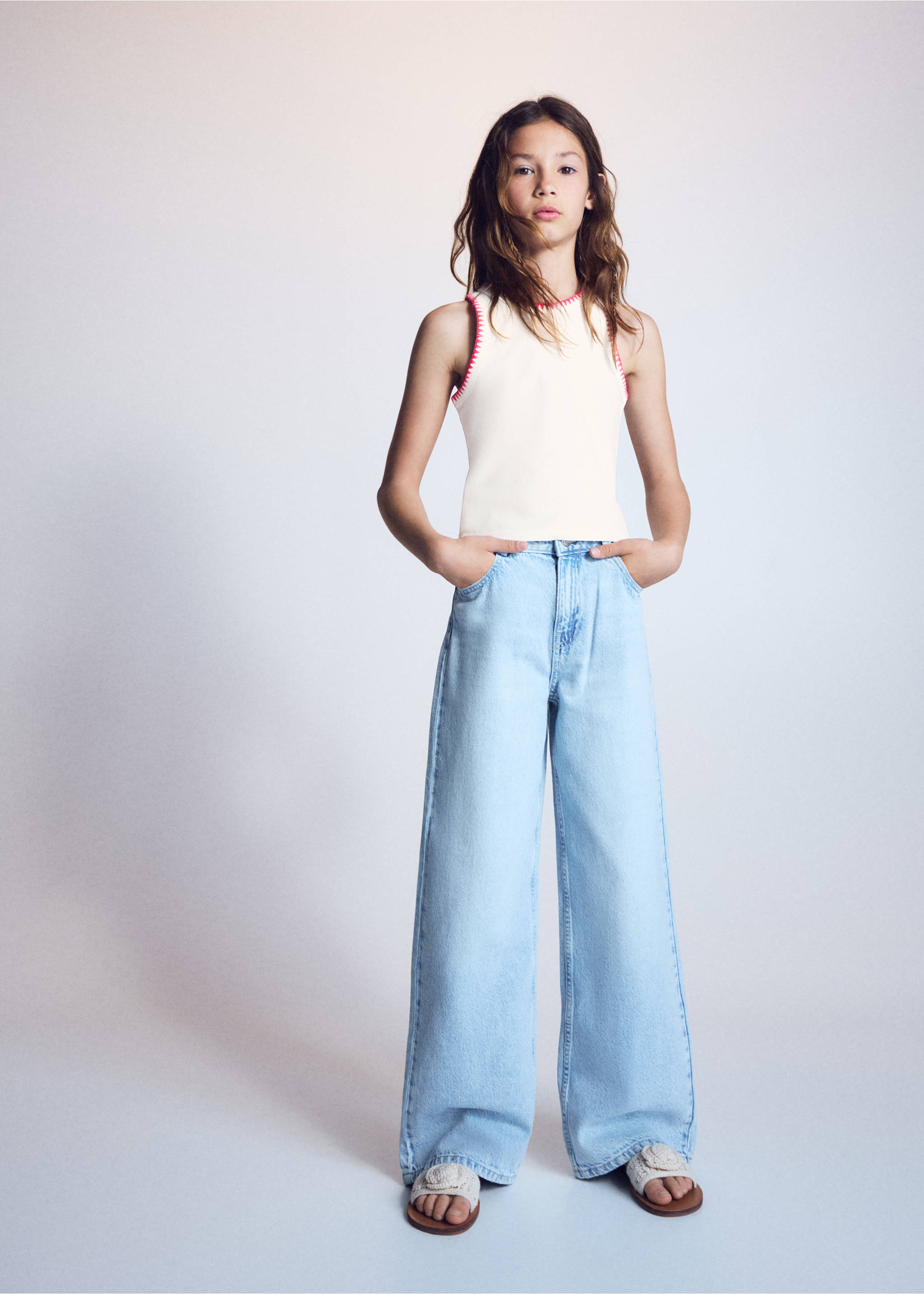 Embroidered detail strappy top - General plane, Off White. Ref: 27047927-00.