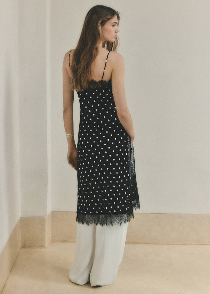 Long lace polka dot top — Black