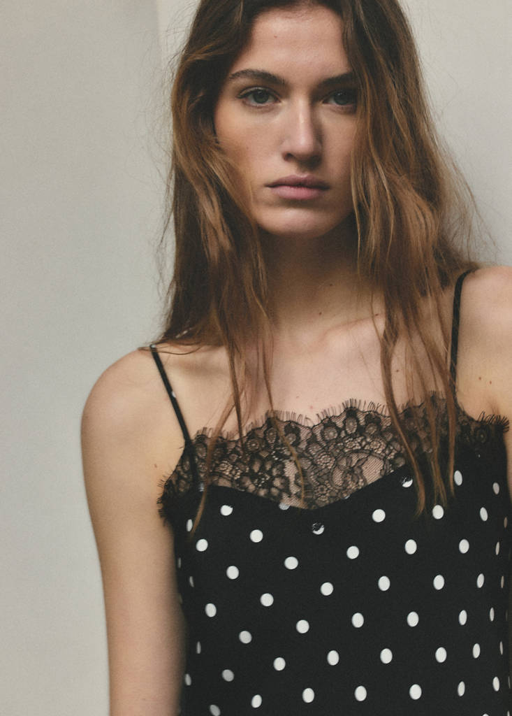 Long lace polka dot top — Black