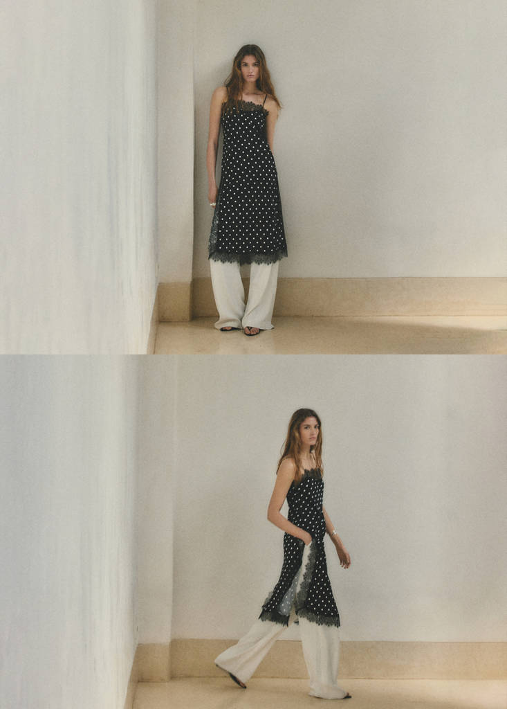 Long lace polka dot top — Black