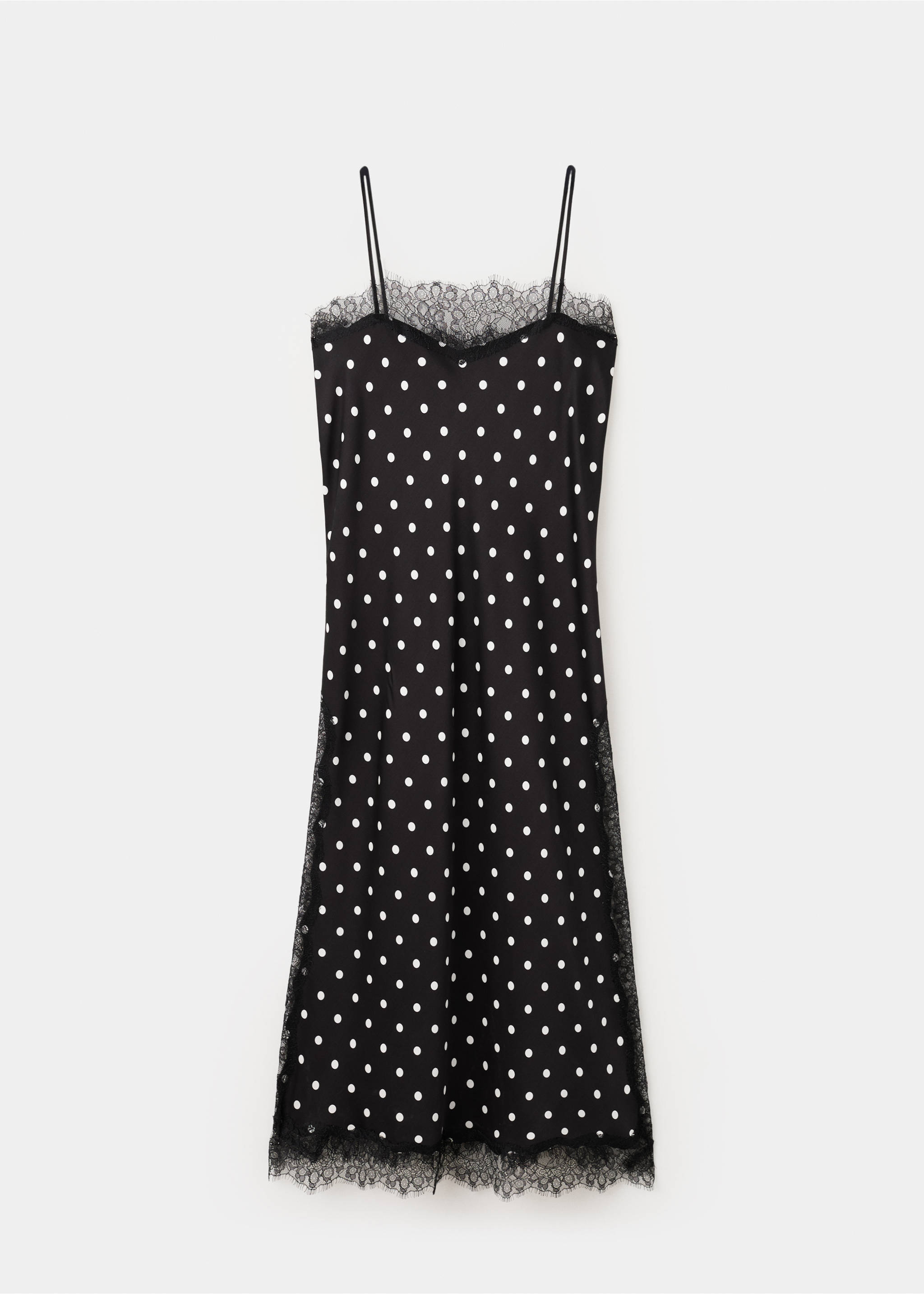 Top long en dentelle à pois - Article sans modèle, Noir. Ref: 27047930-00.