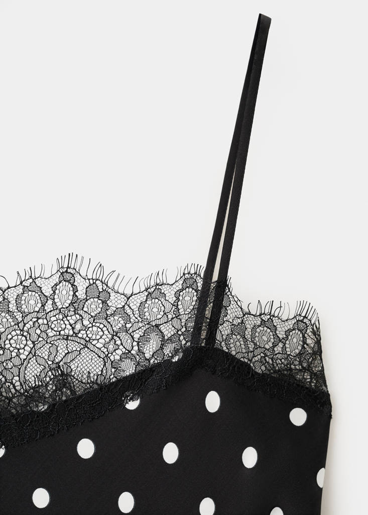 Long lace polka dot top — Black