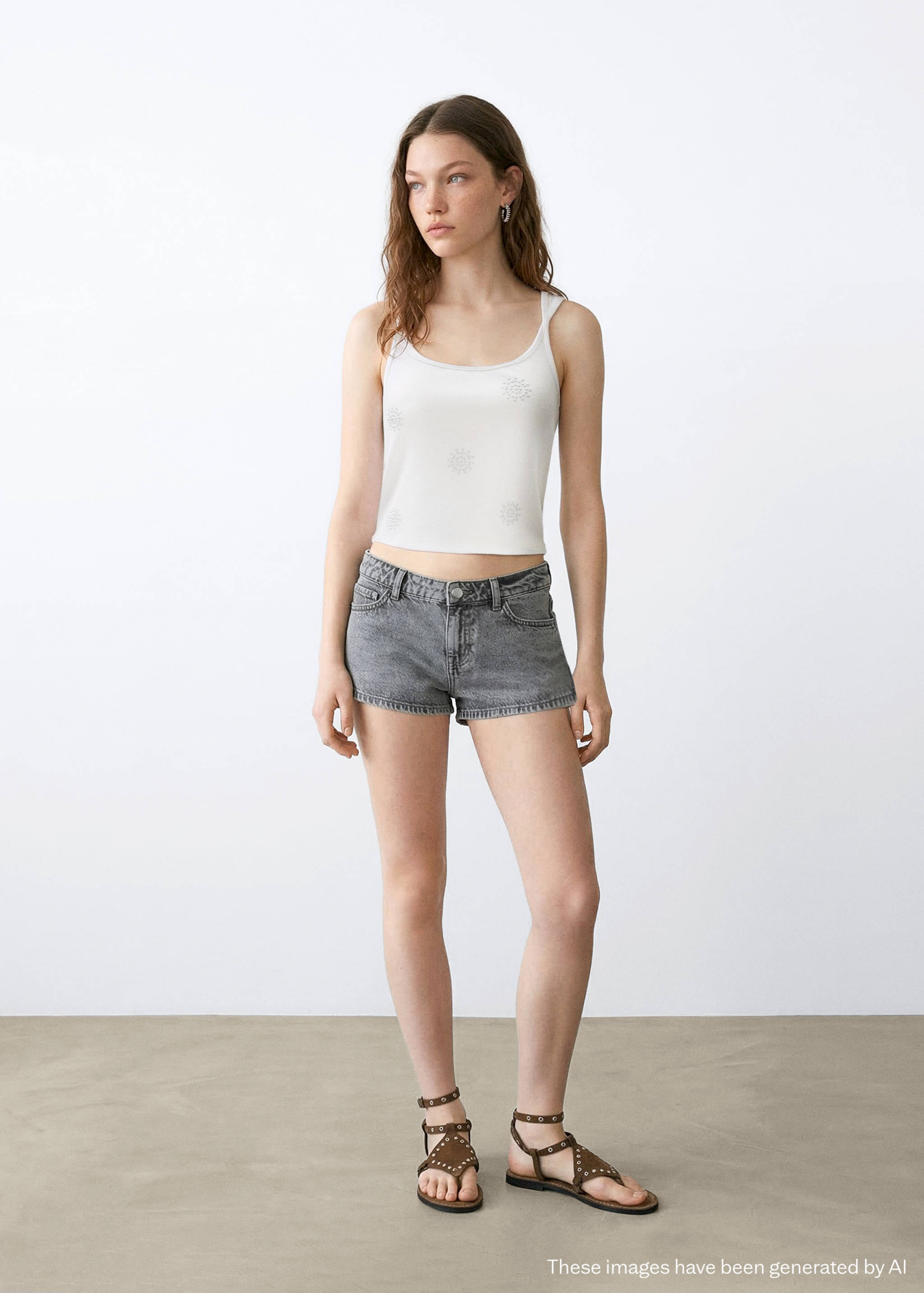 라인스톤 디테일 스트래피 탑 - 일반 평면도