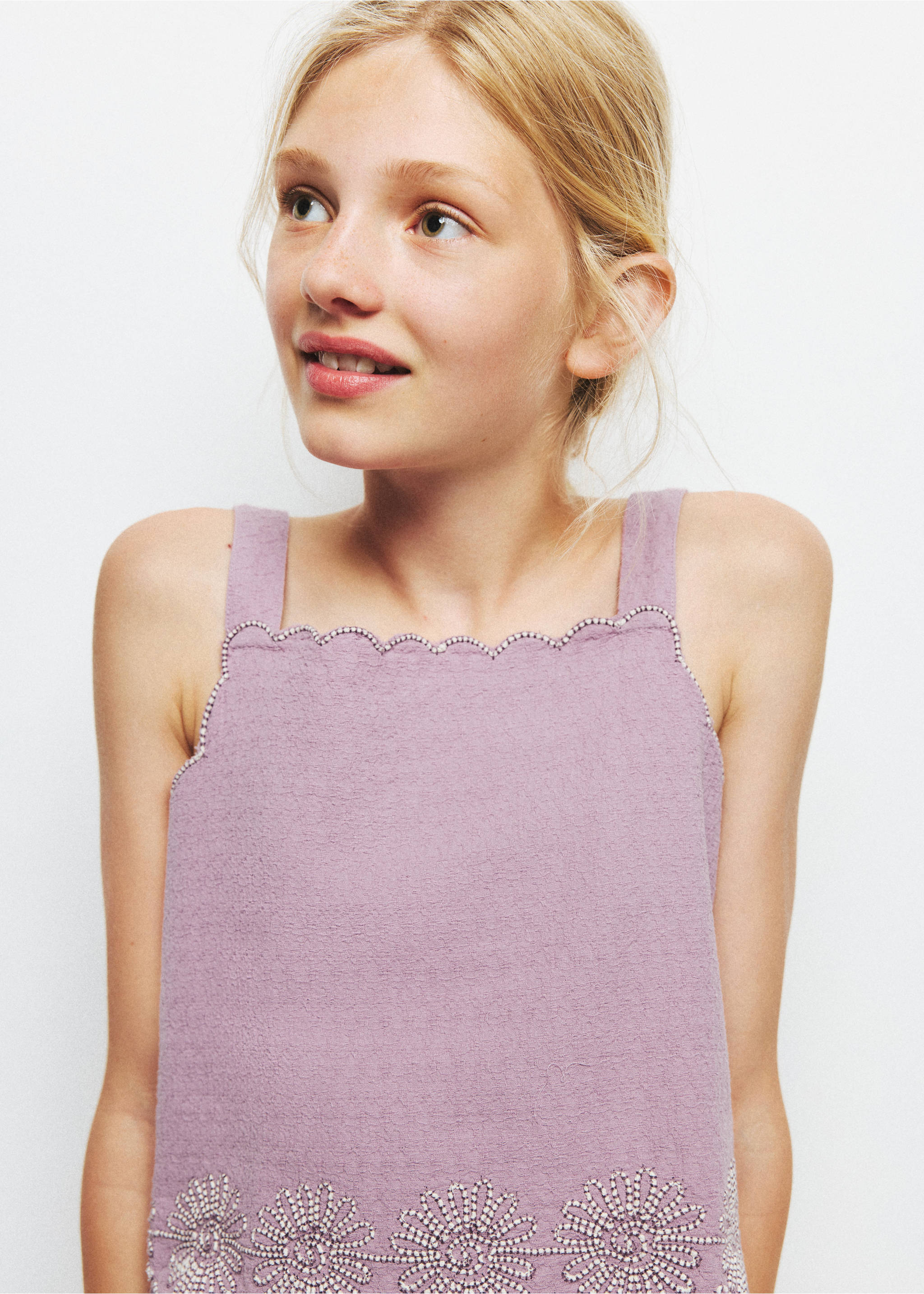 Embroidered details blouse - Details of the article 1, Light/Pastel Purple. Ref: 27047934-00.