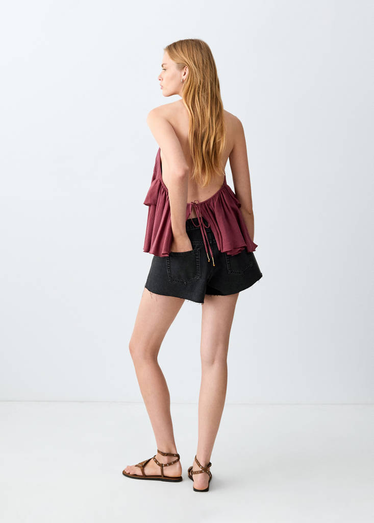 High-waisted studded shorts — Black denim