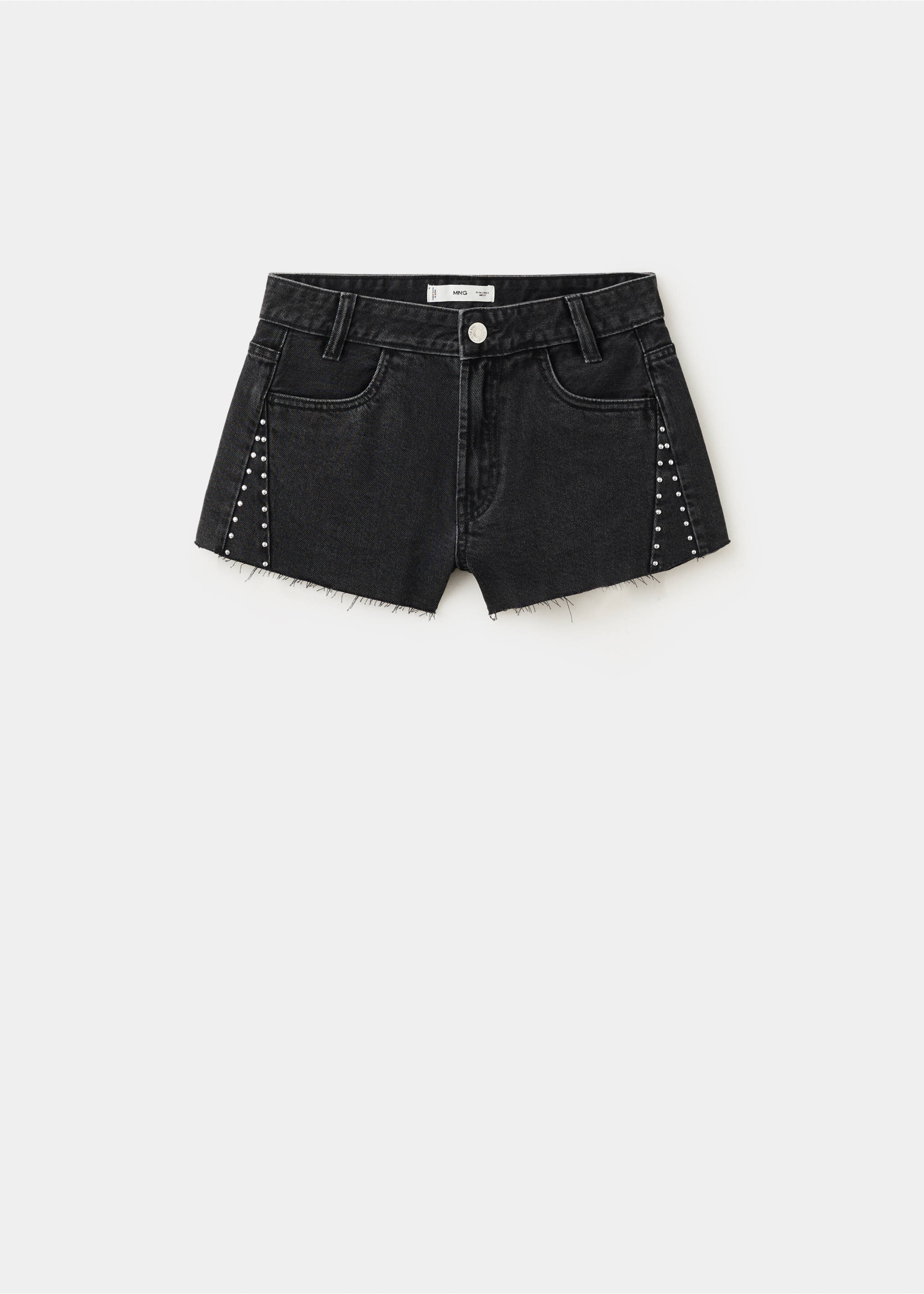 High-waisted studded shorts - Article without model, Black denim. Ref: 27047936-00.