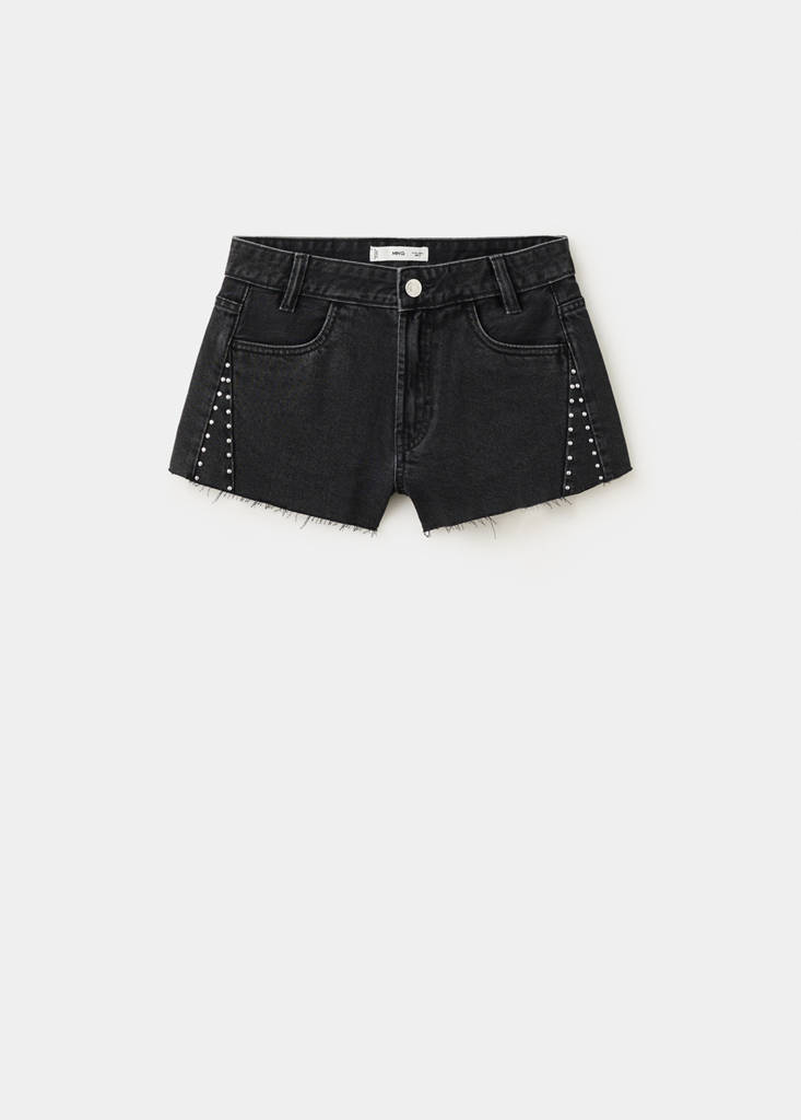 High-waisted studded shorts — Black denim