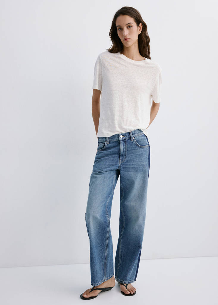 Low-rise straight jeans with contrast stripe — Dark Blue