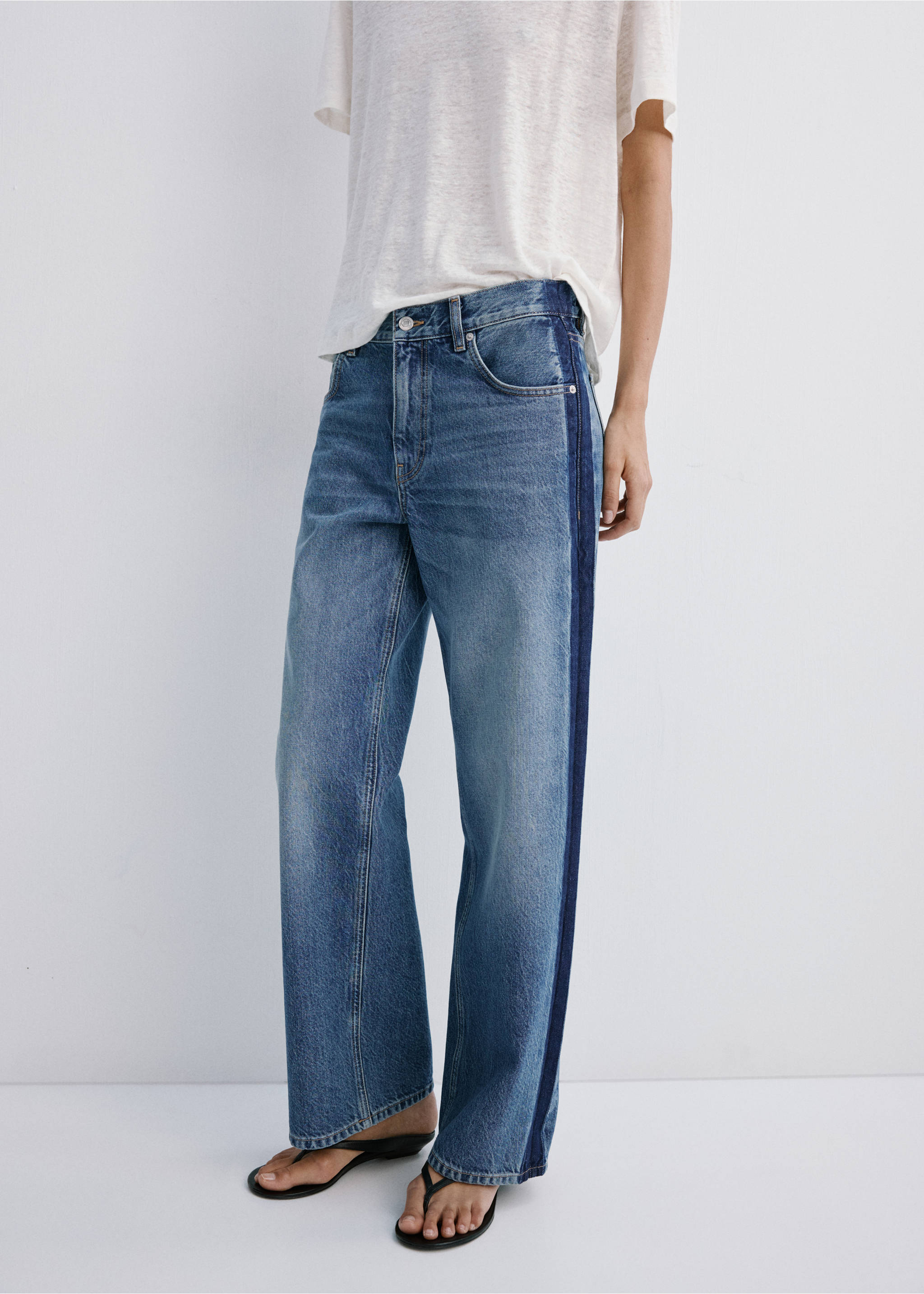Low-rise jeans with contrast stripe - Medium plane, Dark Blue. Ref: 27047940-00.