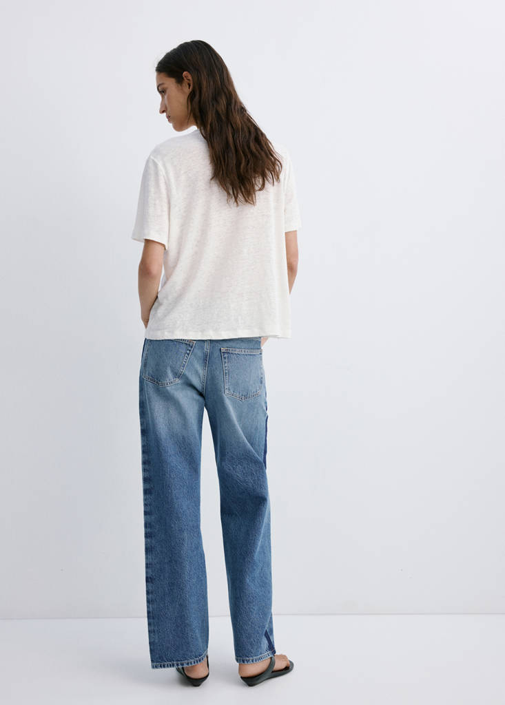 Low-rise straight jeans with contrast stripe — Dark Blue