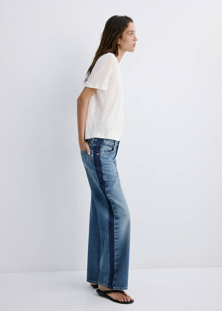 Low-rise straight jeans with contrast stripe — Dark Blue