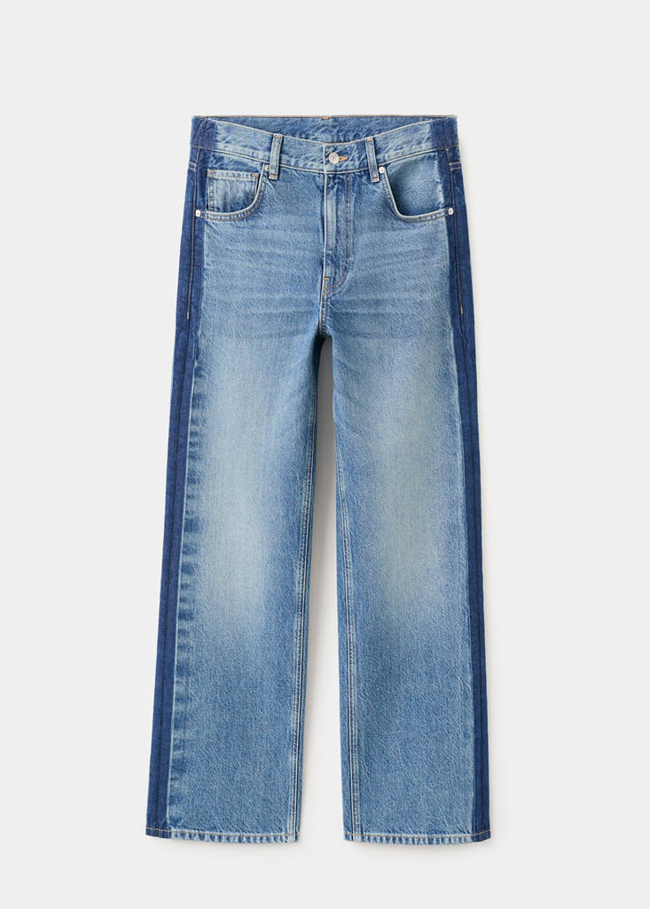 Low-rise straight jeans with contrast stripe — Dark Blue