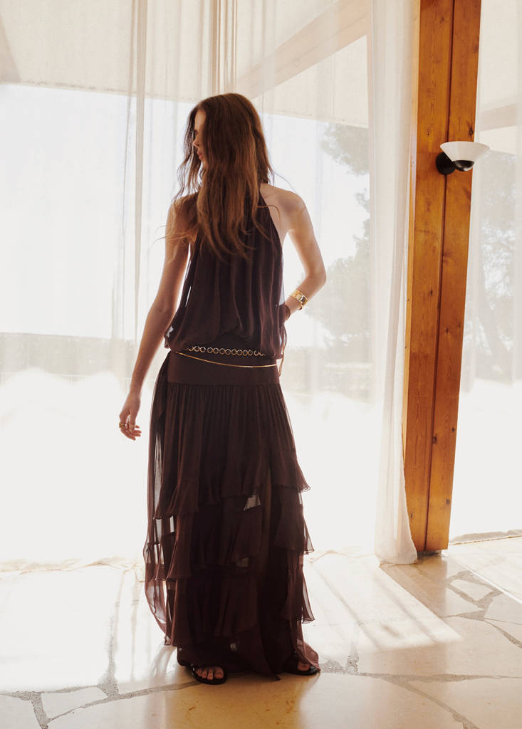 Halter dress with ruffles — Brown