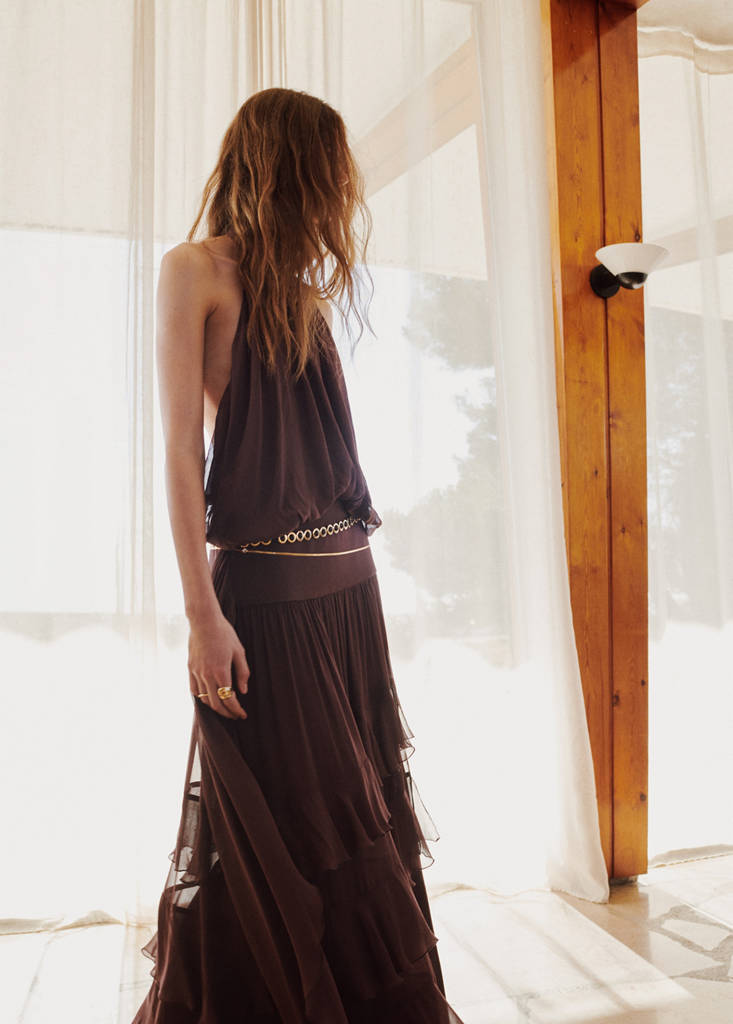 Halter dress with ruffles — Brown